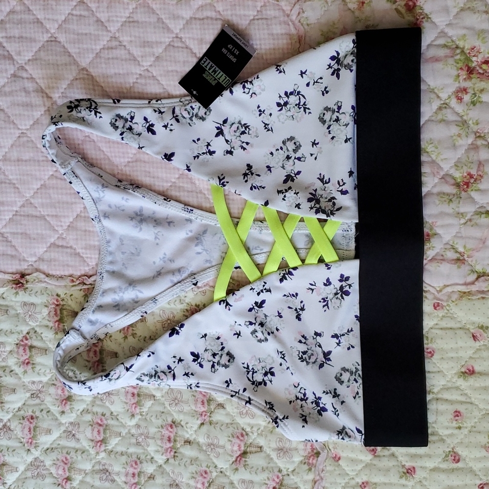 NWT Victoria's secret PINK Ultimate sports bra sexy lace up floral XS